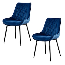 Furniturebox 2x Pesaro Navy Velvet Black Leg Luxury Dining Chairs