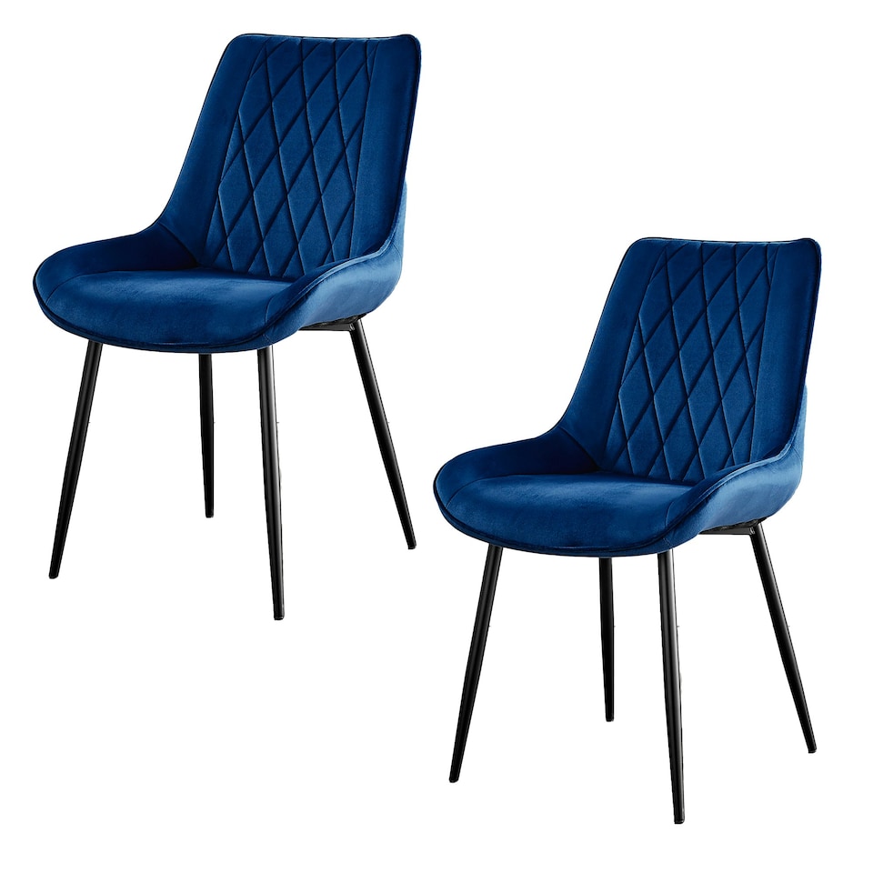 image 1 of Furniturebox 2x Pesaro Navy Velvet Black Leg Luxury Dining Chairs