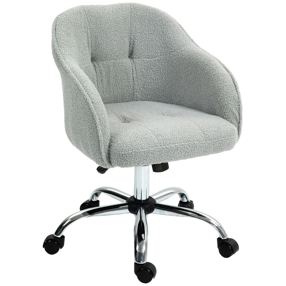 image 1 of HOMCOM Fluffy Vanity Chair for Desk, with Height Adjustable, Wheels, Grey