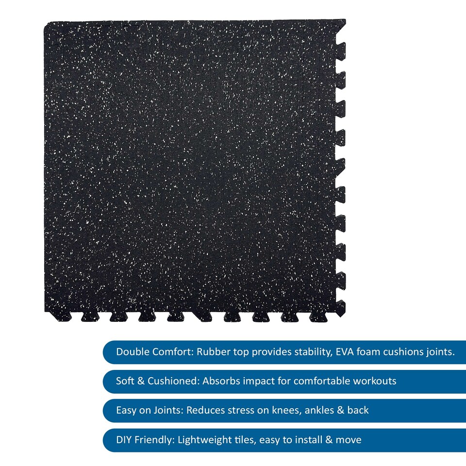 image 1 of 14mm Interlocking Rubber Topped EVA Foam Floor Mats - 62cm x 62cm | Black | Pack of 8