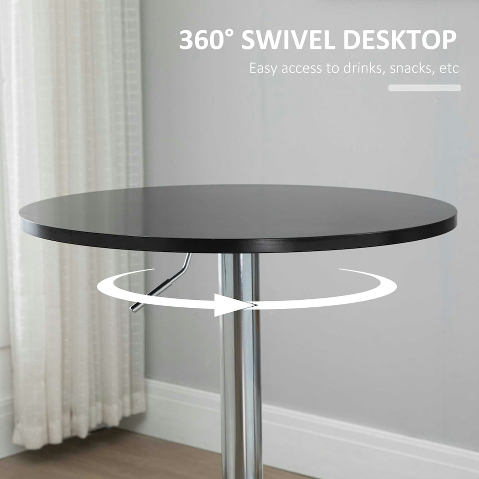image 1 of HOMCOM Round Height Adjustable Bar Table Counter Pub Desk Metal Base Black
