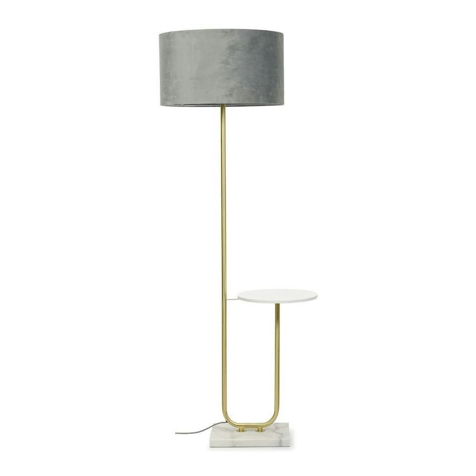image 1 of ValueLights Tavel Brushed Gold Floor Lamp with Large Grey Drum Shade and LED Bulb