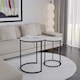 image 4 of 2Pc Round Nesting Stackable Sofa Side Bedside End Table Set Wood Top Metal Legs | Multi | White Ash Top with Black Legs