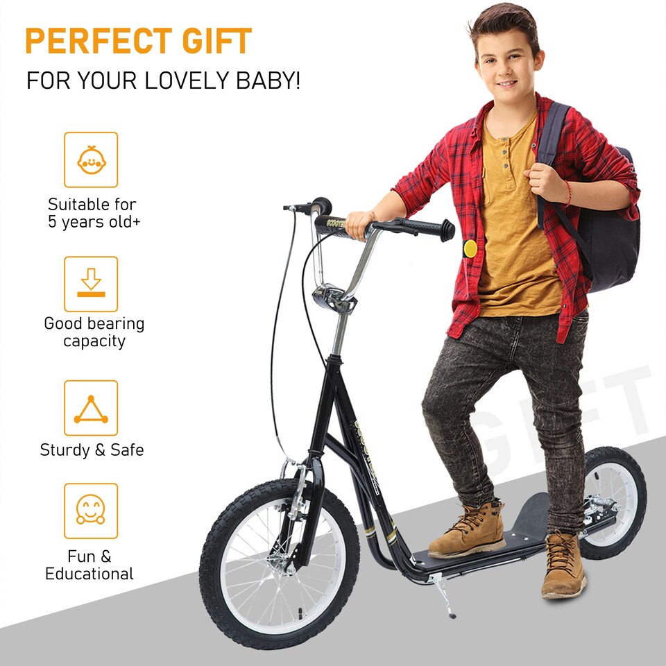 image 1 of HOMCOM Teen Scooter Adjustable Height Dual Brakes Rubber Wheels Kickstand, Black