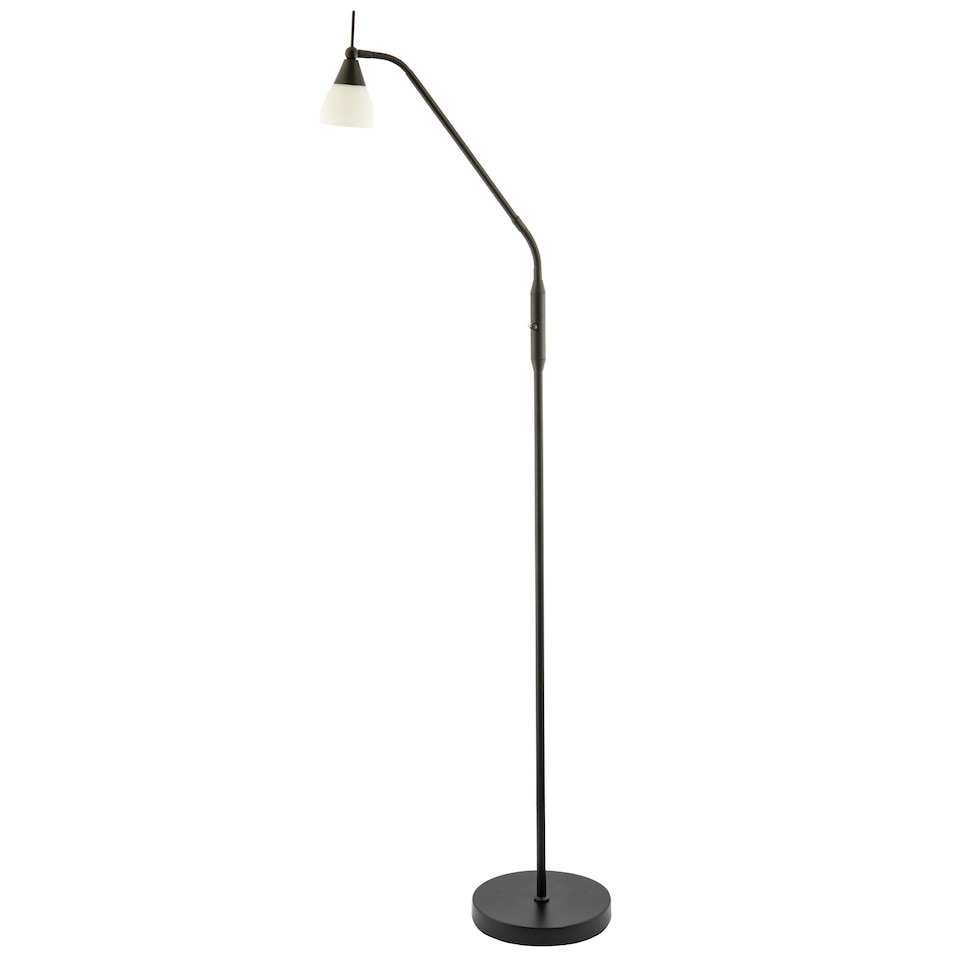 image 1 of Traditional Reading Floor Lamp in Matte Black with Toggle Switch and Glass Shade | Black
