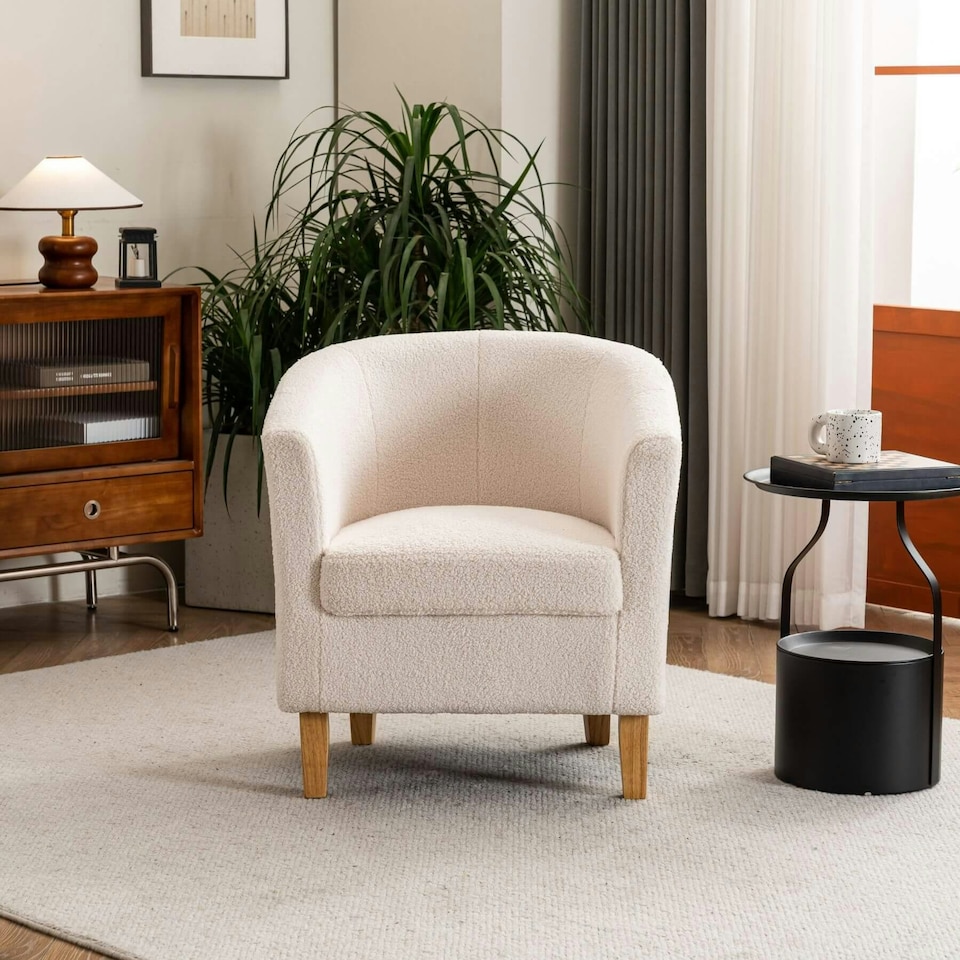 image 1 of Fabric Tub Chair Colour Range Wooden Legs Armchair Living Room Modern Office Orange