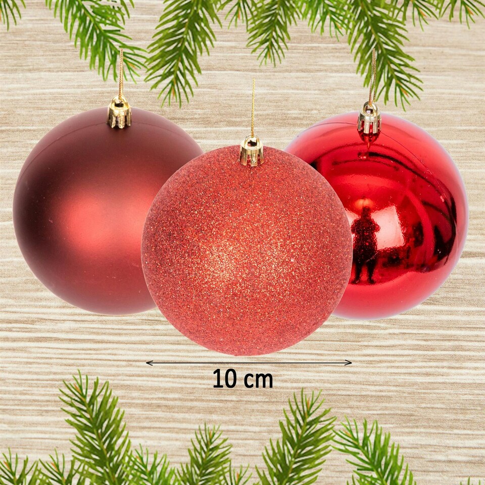image 1 of 100mm/3Pcs Christmas Baubles Shatterproof Dark Red,Tree Decorations