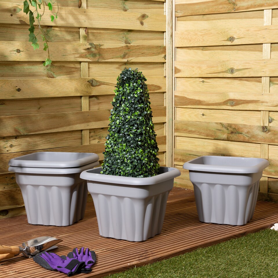image 1 of Wham Vista 4 x 40cm Square Plastic Garden Planters | Grey | Upcycle Grey