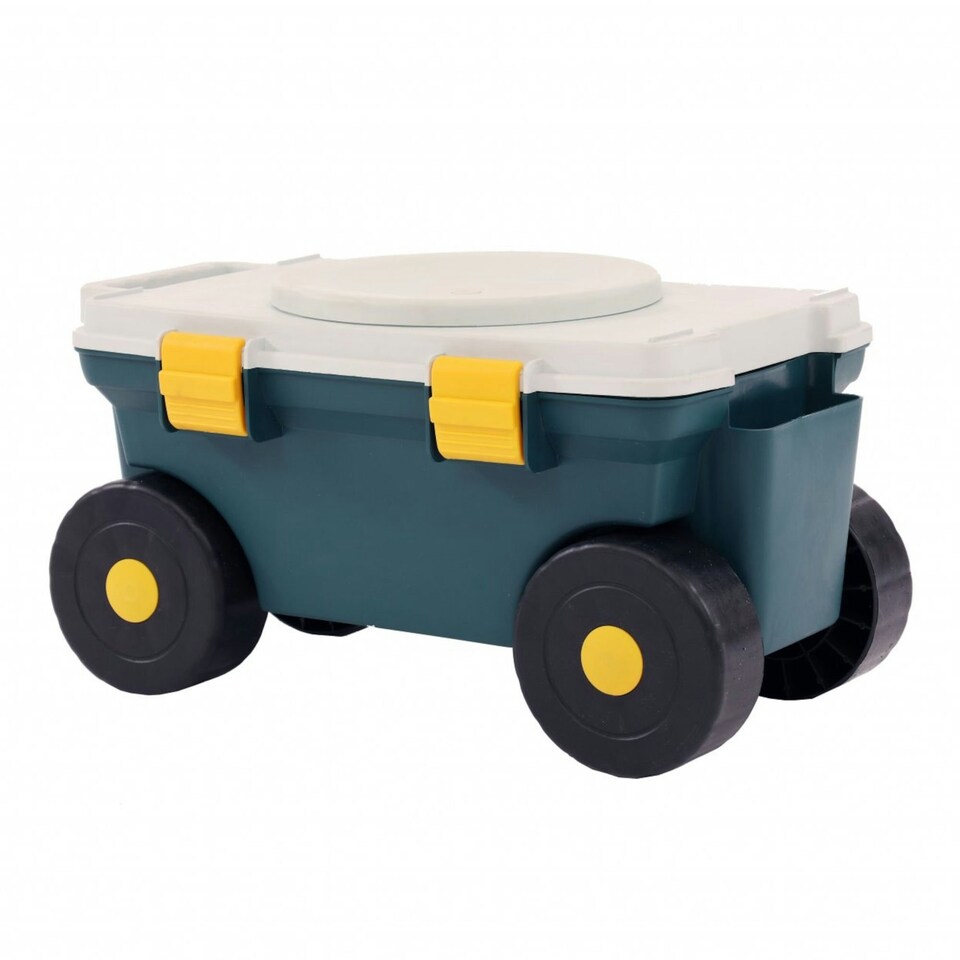 image 1 of Oypla Outdoor Garden Rolling Tool Cart Storage Box with Rotating Seat Green