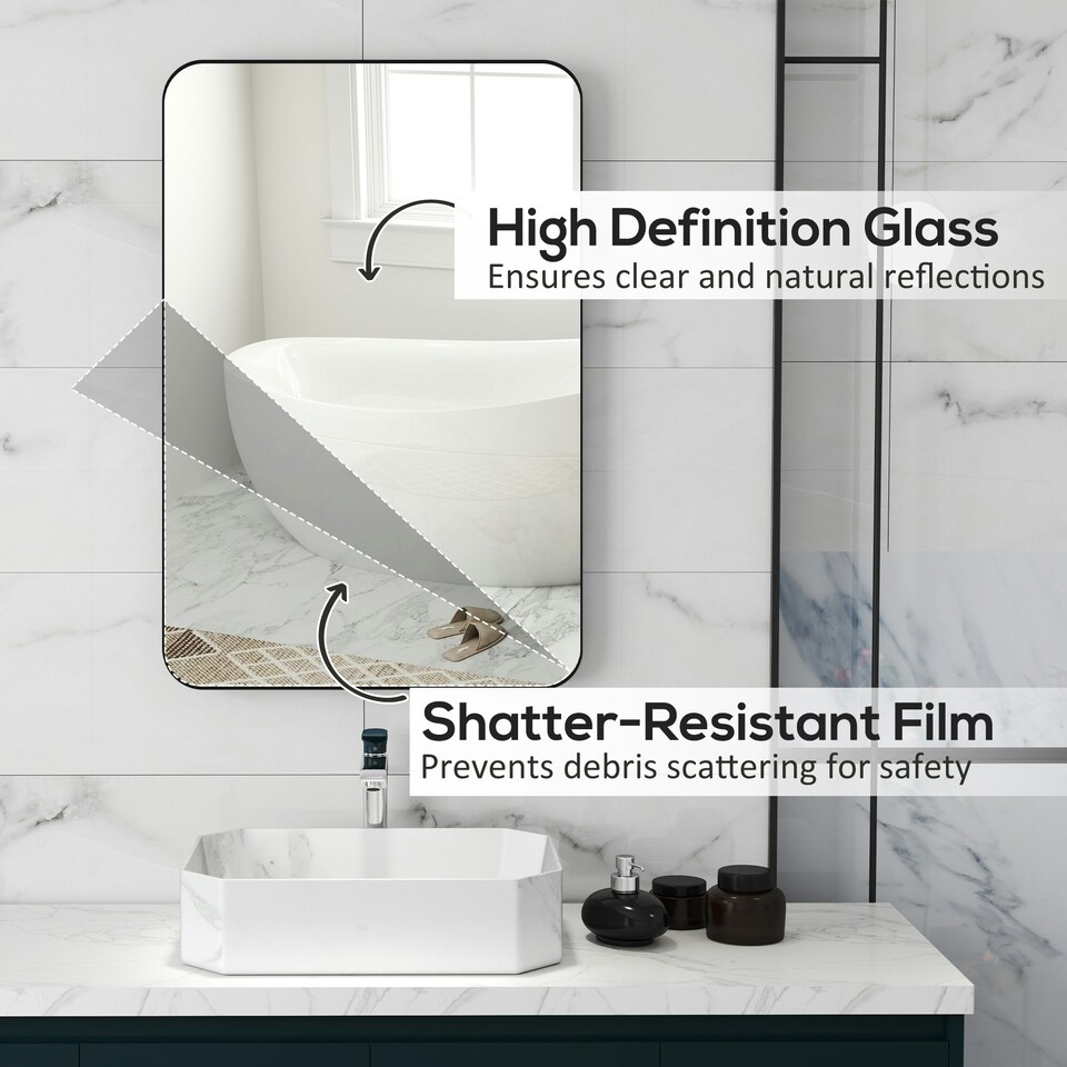 image 1 of HOMCOM 90cm Rectangle Mirror, Wall Mirror for Bathroom, Black