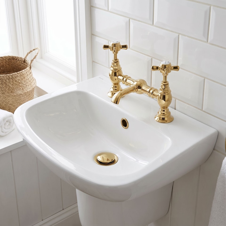 image 1 of Balterley Traditional Bathroom Crosshead 2 Tap Hole Bridge Basin Mixer Tap