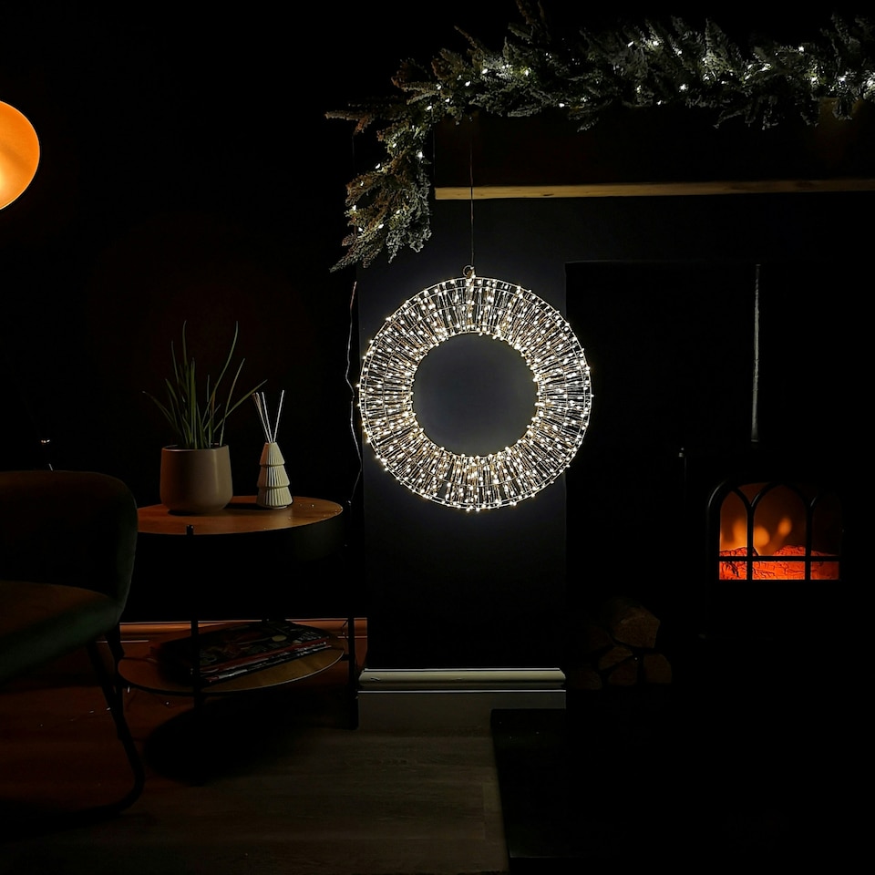 image 1 of Rose Gold Wreath With Warm White LEDs 600 Bulb 45cm