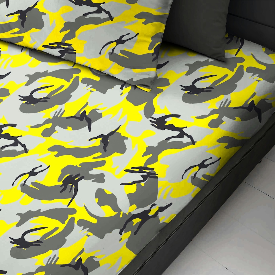 image 1 of Velosso Camouflage Cotton Blend Fitted Sheet Grey | Grey | Single