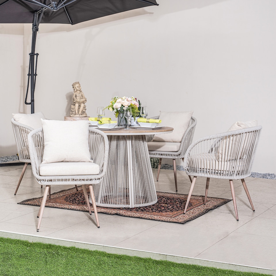 image 1 of Direct Wicker Outdoor Garden Iron Woven Round Dining Table Set with Four Chairs