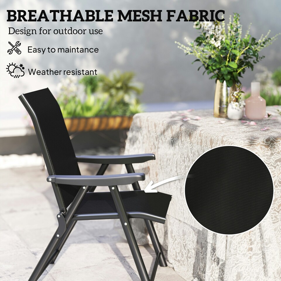 image 1 of Outsunny 2PCS Folding Chair w/ Breathable Mesh Fabric Seat, Black Black | 4 pcs