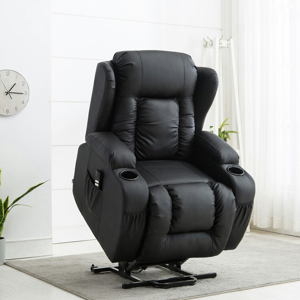 image 1 of Caesar Dual Motor Rise Recliner Bonded Leather Heat And Massage Chair (Black)