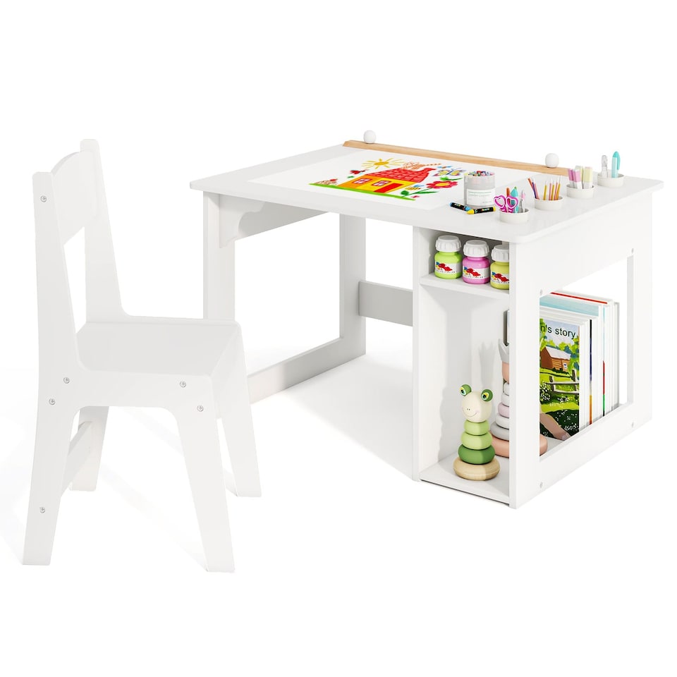 image 1 of COSTWAY Toddler Craft Play Study Drawing Desk White