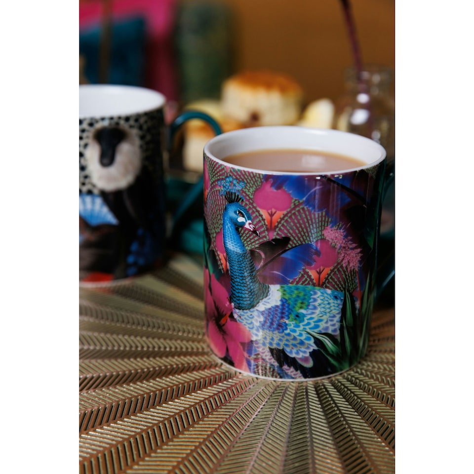 image 1 of Mikasa x Sarah Arnett Porcelain Mug, 350ml, Peacock Print Green