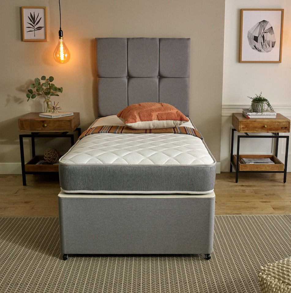 image 1 of 7-Inch Hybrid Sprung Mattress - Soft Firmness Deep Quilted Sleep Surface | Grey | Double
