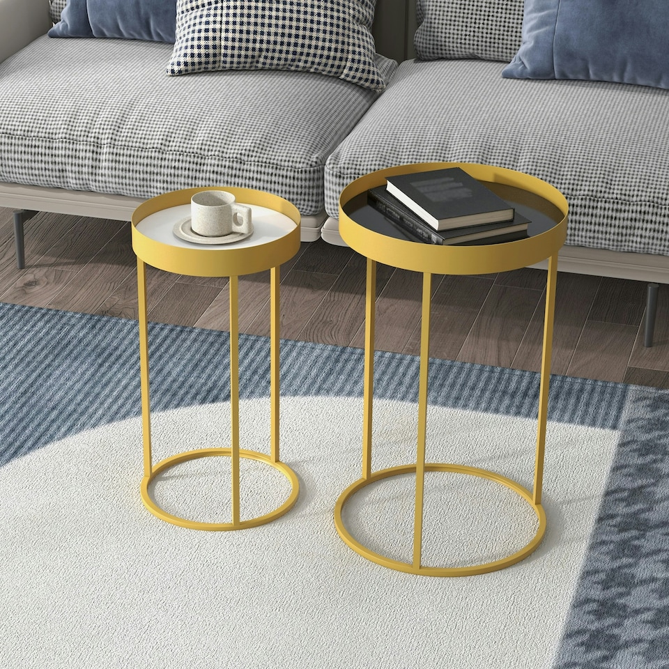 image 1 of HOMCOM Nesting Coffee Tables Set of 2 Modern Gold End Tables Gold