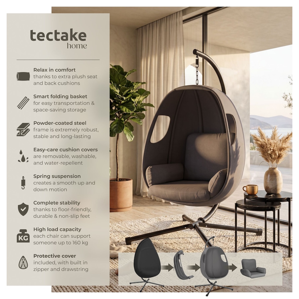 image 1 of Hanging Egg Chair Anika - with frame and extra thick seat cushion | Grey | anthracite | One Size | 1