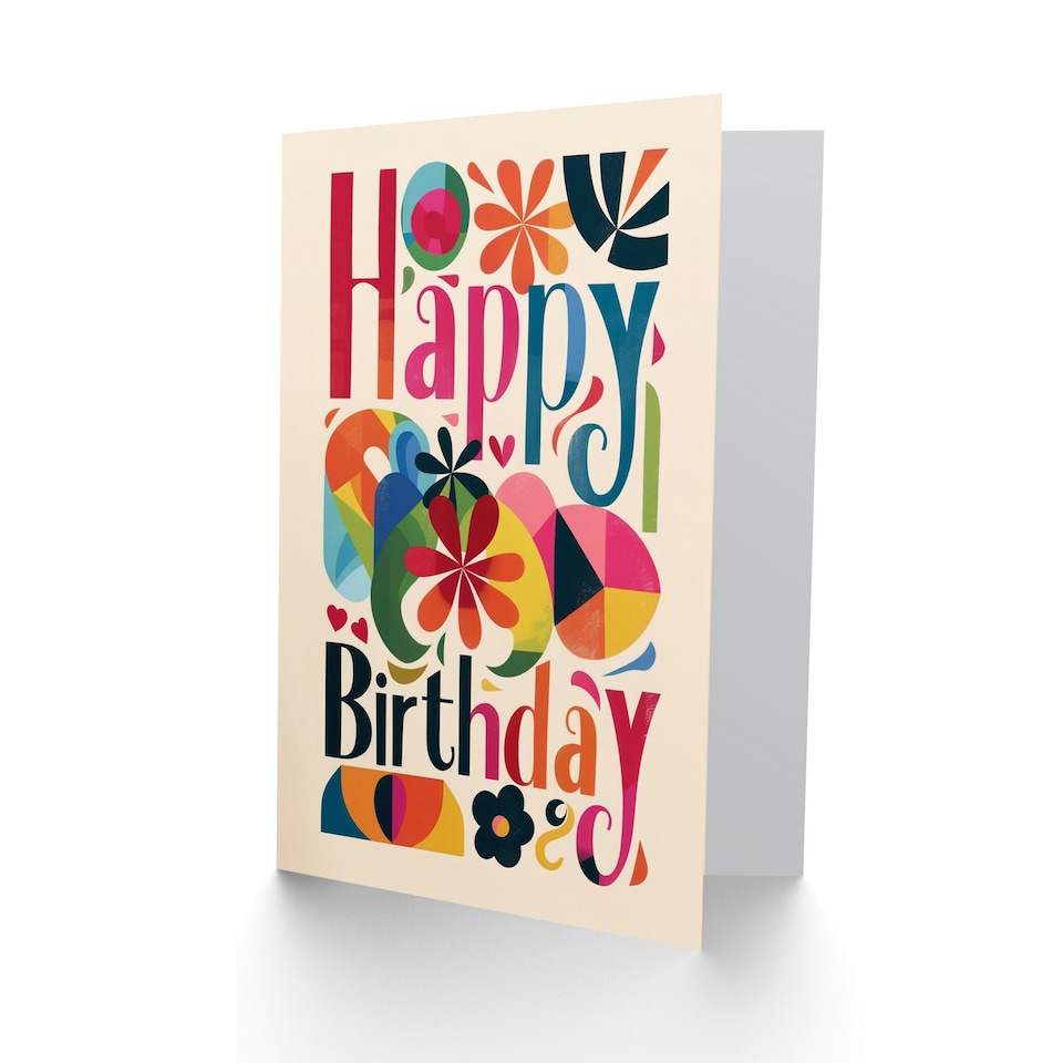 image 1 of Colourful Abstract Geometric Floral Design Her Birthday Card
