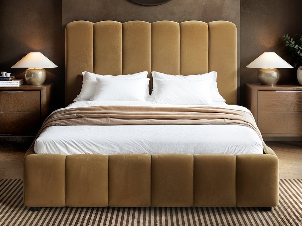 image 1 of SOLACE+CO Emilie Ribbed Ottoman Kingsize Bed Mocha Velvet