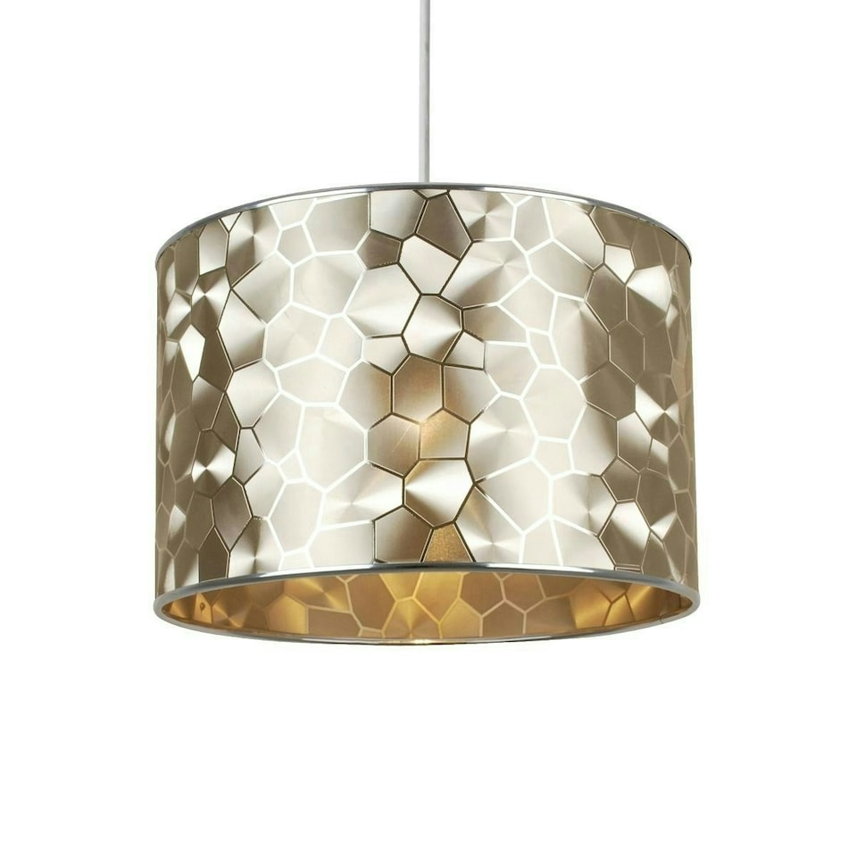 image 1 of Elin Textured Cylinder Shade with Trim Gold Trimmed Silver Shade