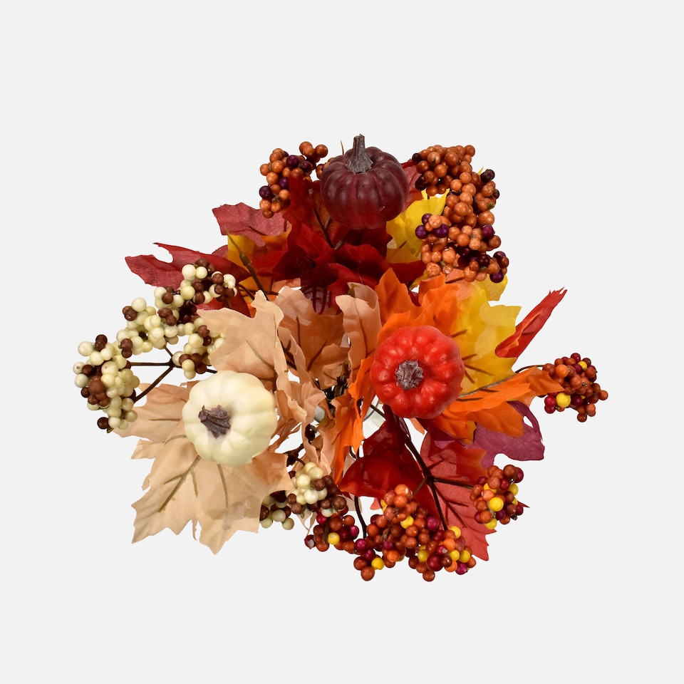 image 1 of Homescapes Set of 3 Artificial Autumn Bouquet Bushes - Maple Leaves, Berries, Pumpkin