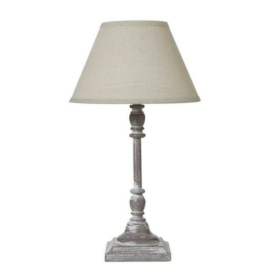 image 1 of Antia Stem Flower Table Lamp with Linen Shade - Wood - L9 x W9 x H29 cm - White White