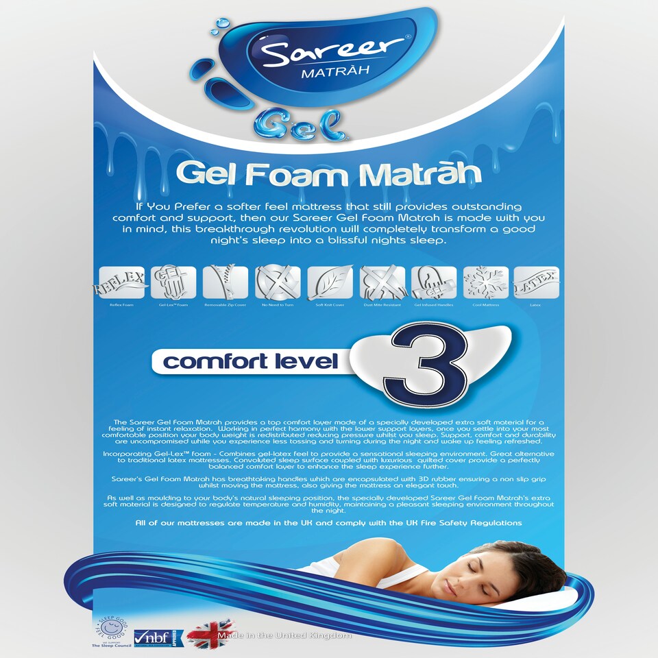image 1 of Sareer Gel Memory Foam Mattress 4FT6 White | Double