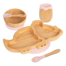 Tiny Dining 5pc Bamboo Dinosaur Baby Weaning Set - Pastel Pink