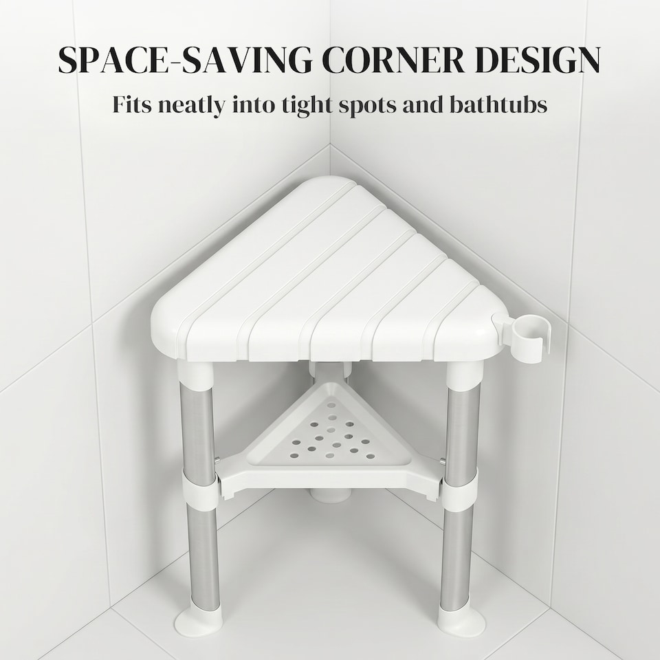 image 1 of HOMCOM Shower Stool with Storage Shelf and HDPE Seat, White