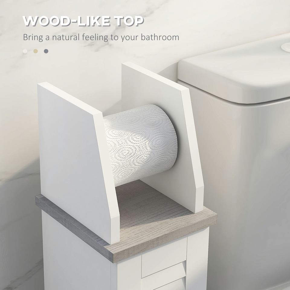 image 1 of kleankin Slim Toilet Roll Storage Unit with Cupboard and Adjustable Shelf, White
