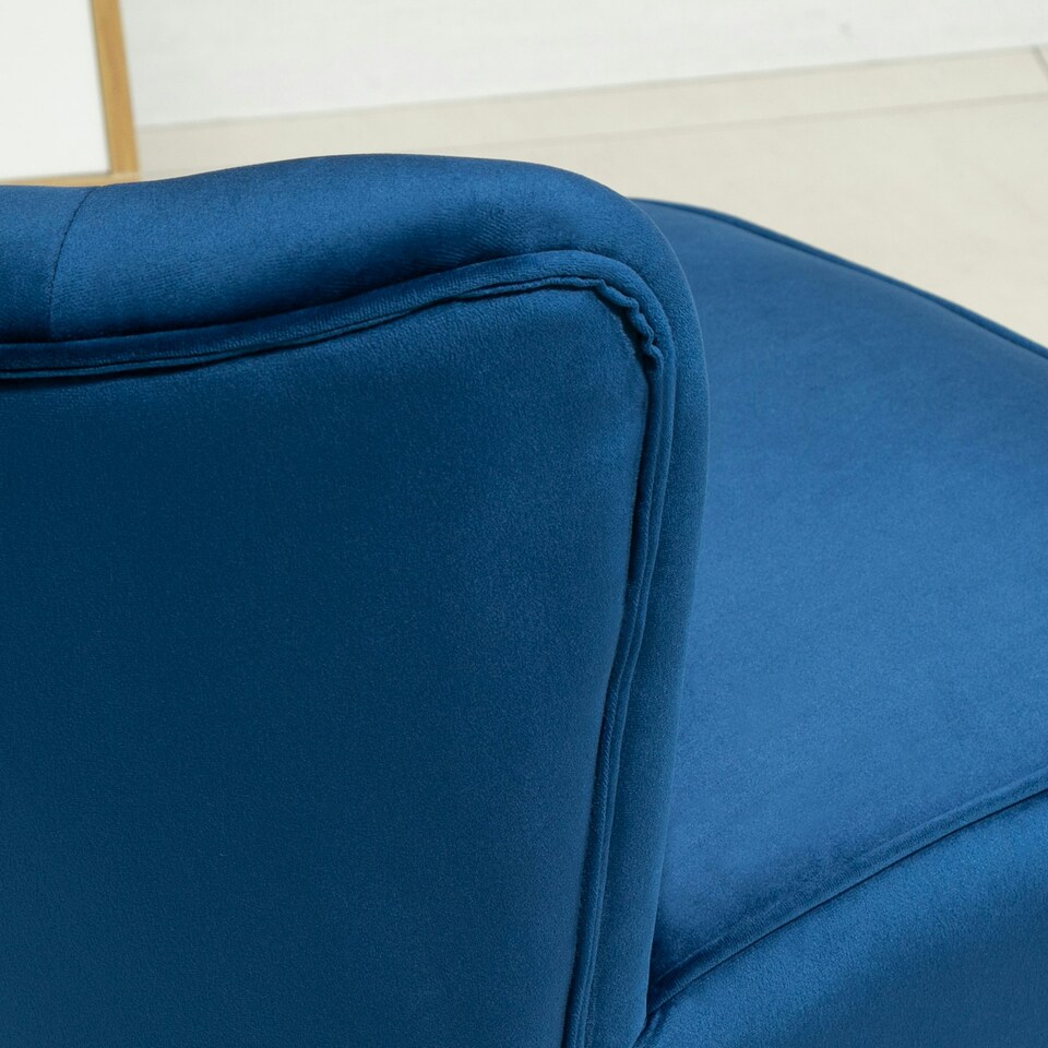 image 1 of HOMCOM Velvet-Feel Accent Chair w/ Ottoman Tub Seat Padding Wood Legs Dark Blue