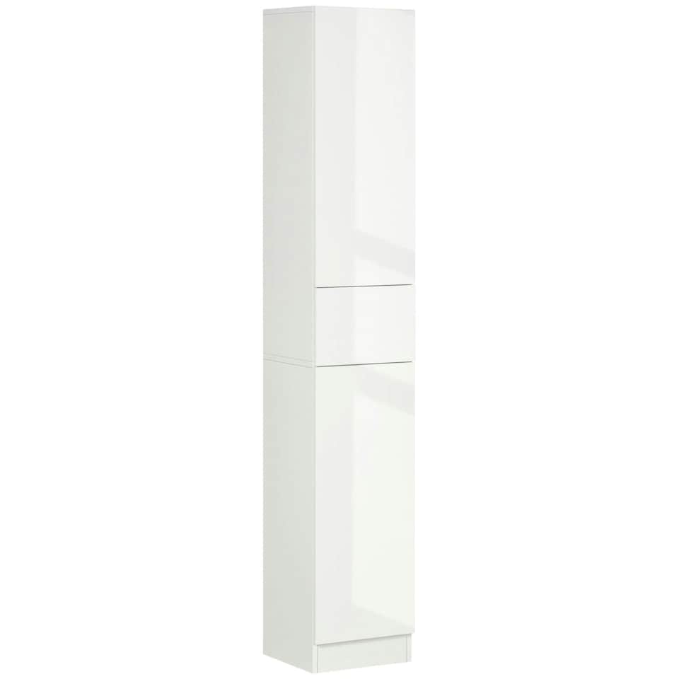 image 1 of kleankin High Gloss Tall Bathroom Cabinet with Adjustable Shelves White