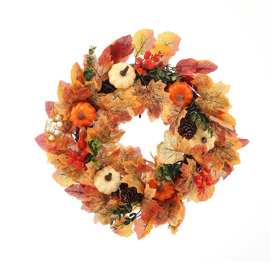 image 1 of Living and Home Halloween Garland with Holly berries Pine cones Maple & Pumpkins