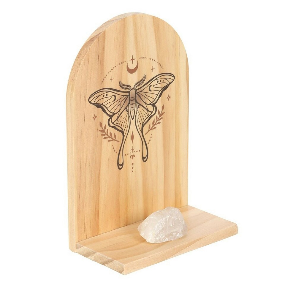 image 1 of Something Different Natural Luna Moth Wooden Incense Holder Shelf - Beige - One Size