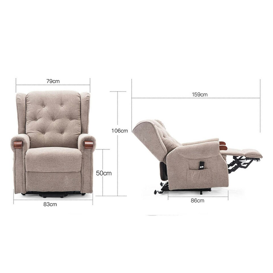 image 1 of Harrogate Single Motor Electric Rise Recliner Fabric Lift Riser Chair (Brown)