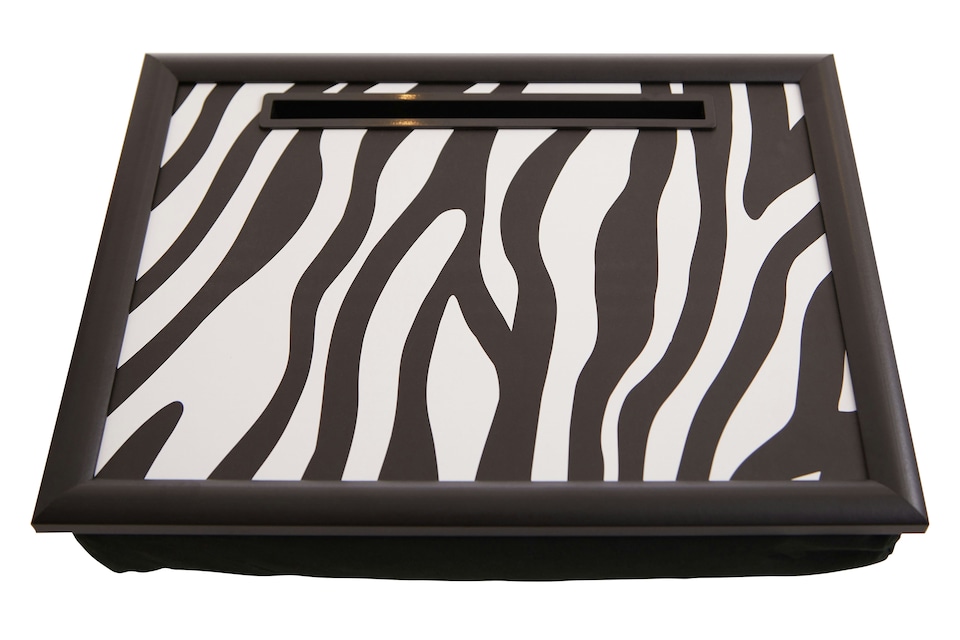 image 1 of Interiors by Premier Stylish Mono Zebra Lap Tray With Ipad Holder, Cushioned Base Tray For Bedroom, Raised Rim Kitchen Tray | Black