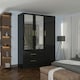 image 2 of Modern 3-Door High Gloss Wardrobe with Dual Mirrors, Gold Accent Handles, Drawers & Shelves-116cm Wide Black | Black116cm