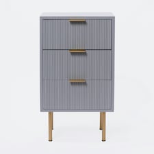 OHS 3 Drawer Modern Ribbed Office Side Bedroom Nightstand Bedside Table Grey