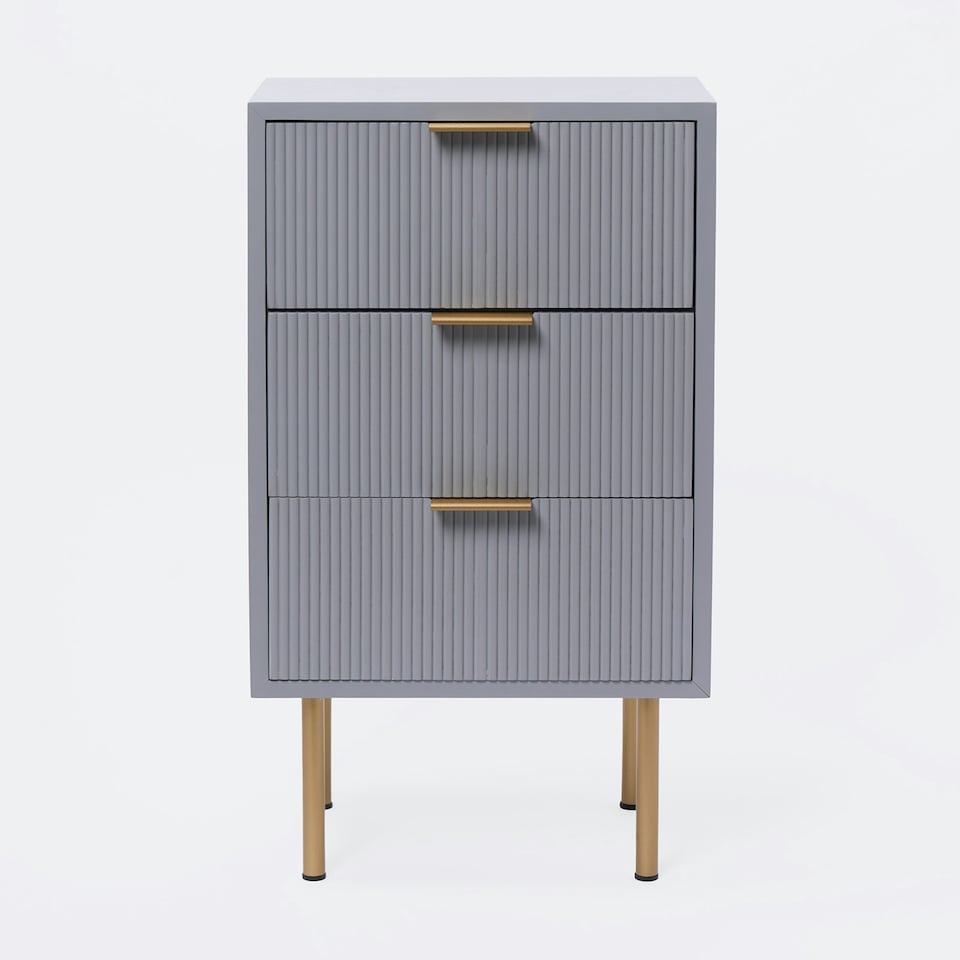 image 1 of OHS 3 Drawer Modern Ribbed Office Side Bedroom Nightstand Bedside Table Grey