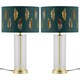 image 1 of Set of 2 Aura - Satin Brass Lamps with Green Fern Cut Out Shades Bronze | Green