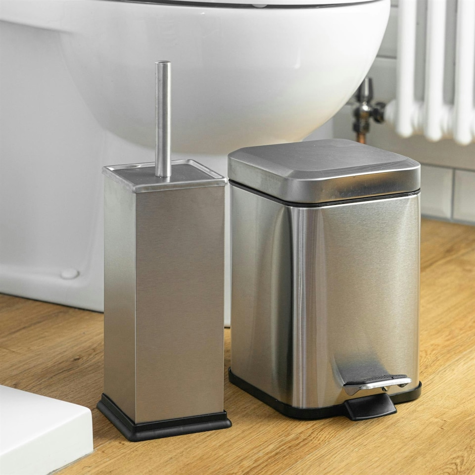 image 1 of Harbour Housewares Square Toilet Brush - Brushed Metal Grey