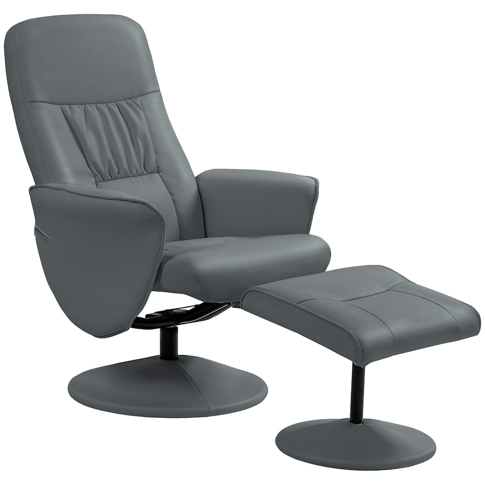 image 1 of HOMCOM PU Leather Armchair and Footrest Swivel Recliner Grey