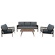 image 2 of Aluminium 4 Piece Sofa Set with Black Rattan Storage Box - Wood Effect