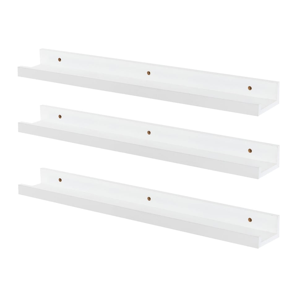 image 1 of Harbour Housewares 3x Floating Picture Ledge Wall Shelves - White - Photo Gallery Bookshelf Wall Shelves Floating Shelf 57cm