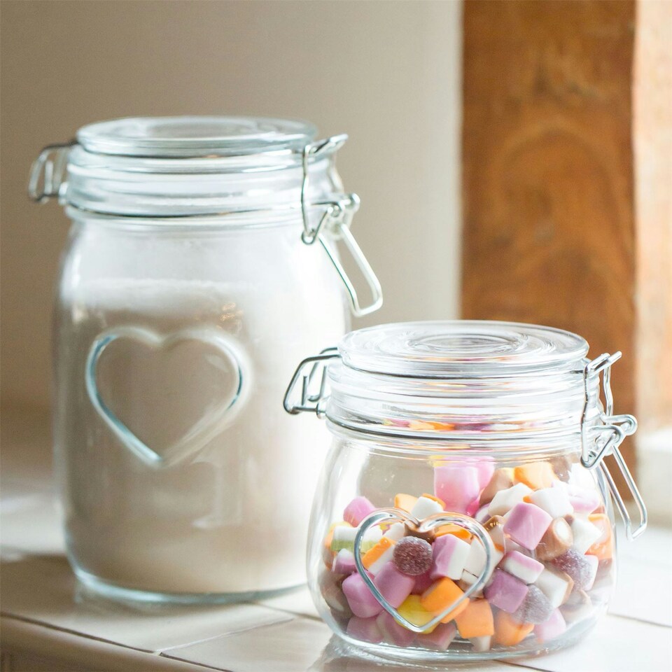 image 1 of Nicola Spring Heart Glass Storage Jars - 1.5 Litre - Clear Seal - Pack of 6
