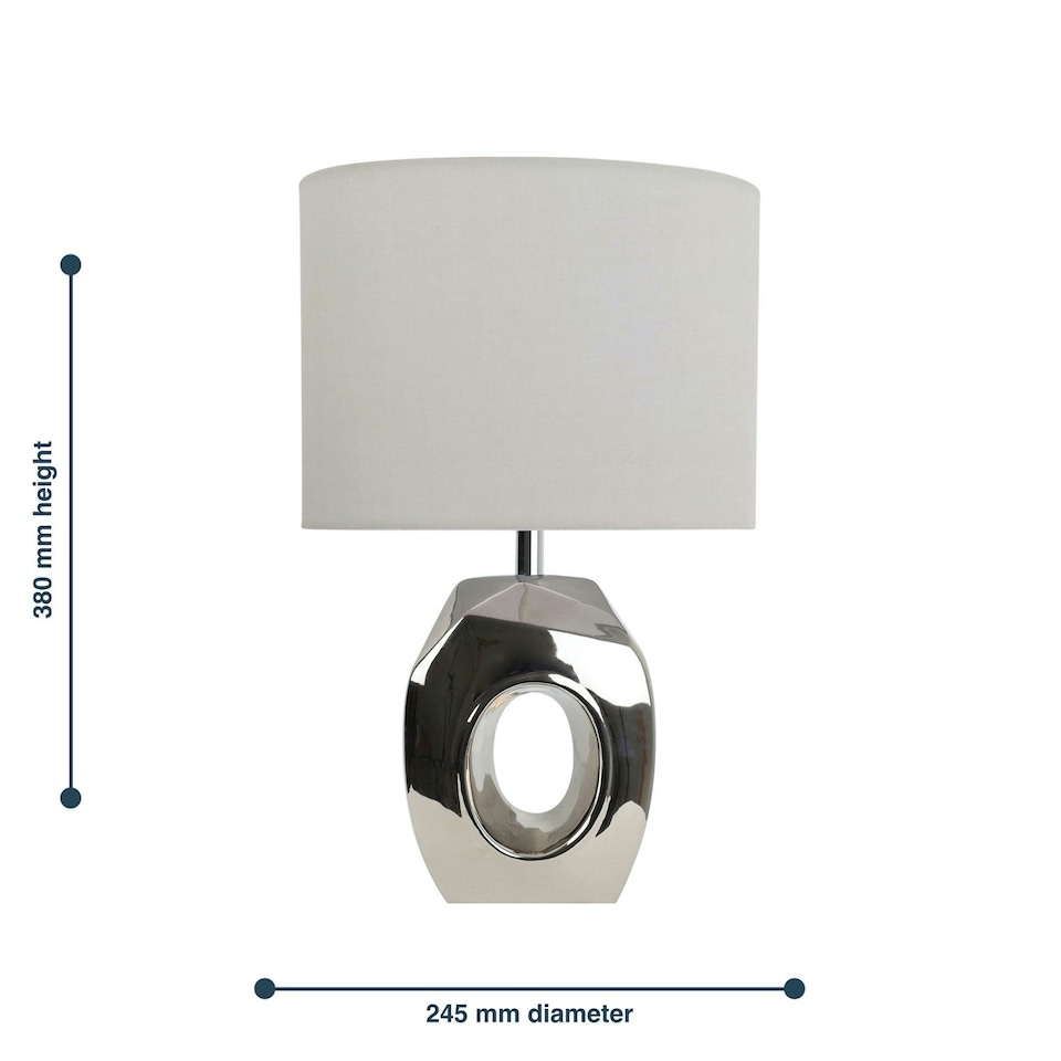image 1 of Sculptured - Metallic Ceramic 38cm Table Lamp with Grey Fabric Shade Chrome | Grey